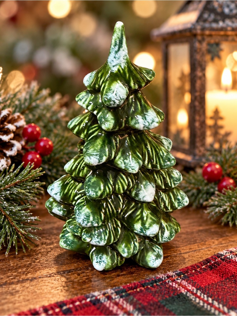 Vintage Holland Mold ceramic Christmas tree figurine featuring layered evergreen